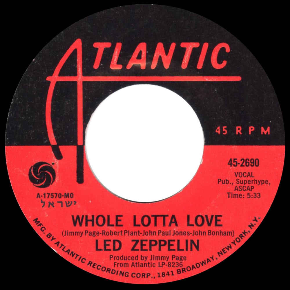 Single <br>Israel (45-2690) <br>Whole Lotta Love / Living Loving Maid (Promo)