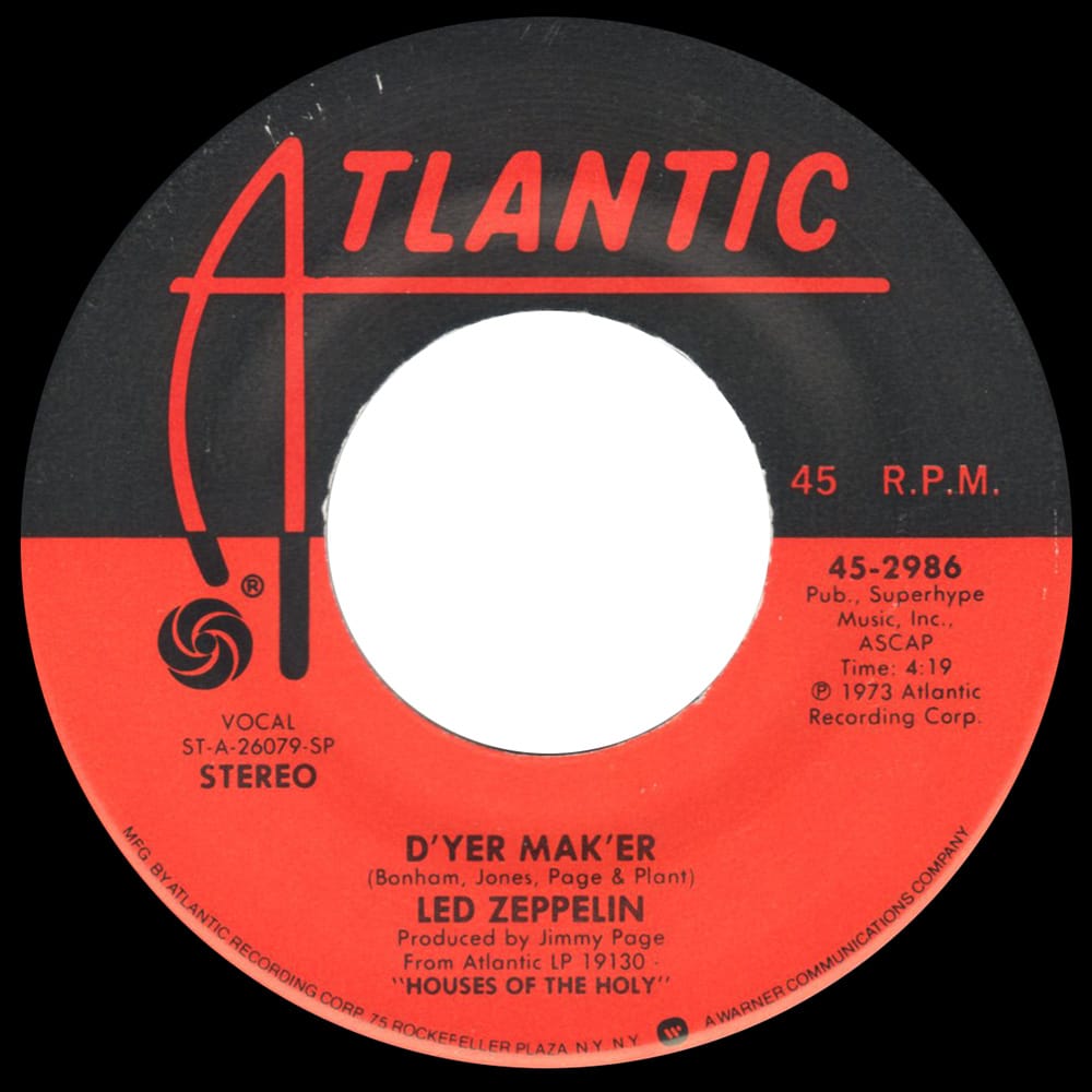 Single <br>Israel (45-2986) <br>D'yer Mak'er / The Crunge (Promo #3)