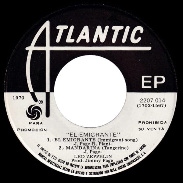 Single <br>Mexico (2207 014) <br>Immigrant Song/Tangerine/Out on the Tiles (Promo) - Image 3