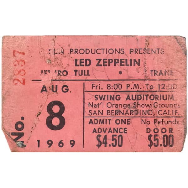 Concert Ticket <br>1969.08.08 <br>San Bernardino, CA - Image 2