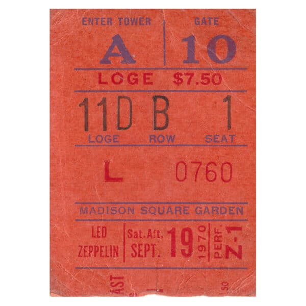 Concert Ticket <br>1970.09.19 <br>New York, NY (Afternoon)