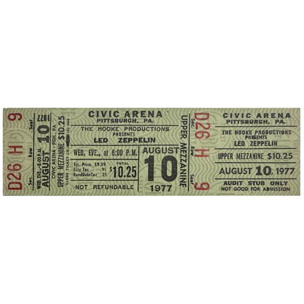 Concert Ticket <br>1977.08.10 <br>Pittsburgh, PA