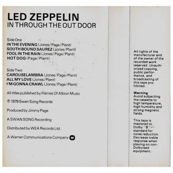 Cassette <br>In Through The Out Door <br>UK (SK 459410) #1 - Image 3