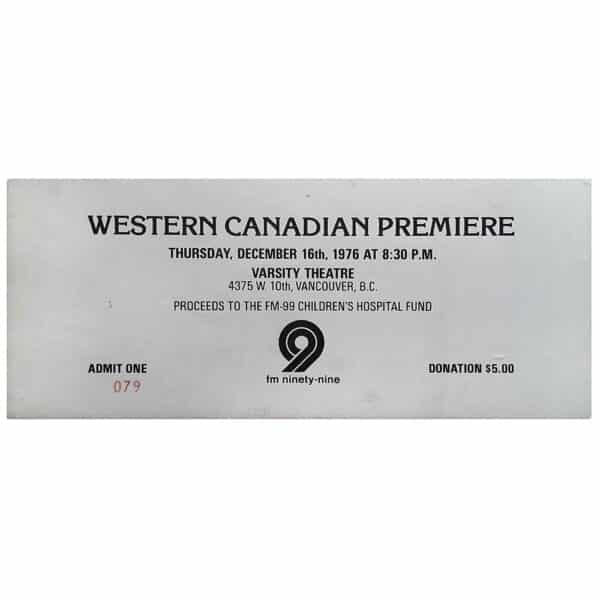 TSRTS (1976) <br>Premiere Ticket, Vancouver (Canada) - Image 2
