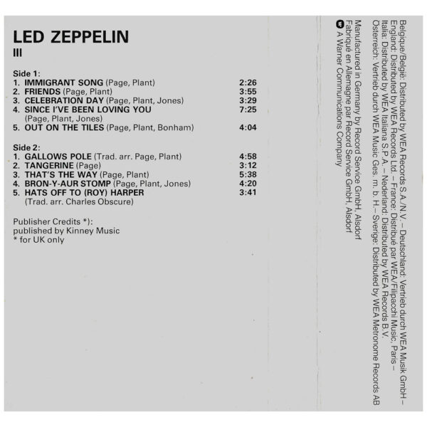 Cassette <br>Led Zeppelin III <br>Germany (K 450 002) #2 - Image 3