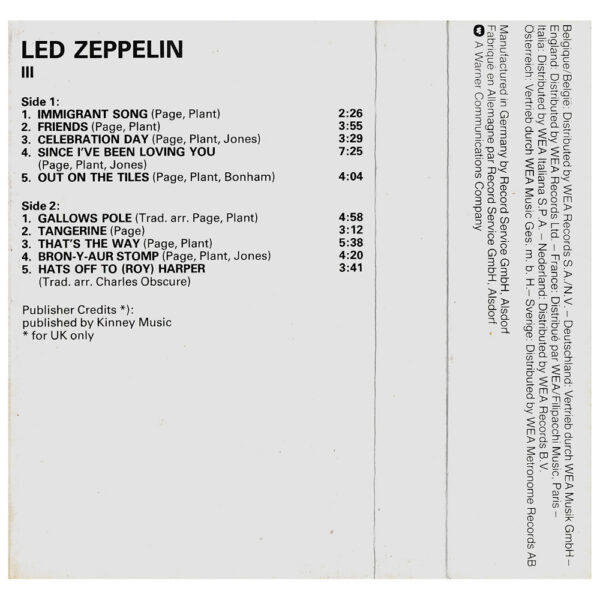 Cassette <br>Led Zeppelin III <br>Germany (K 450 002) #1 - Image 3