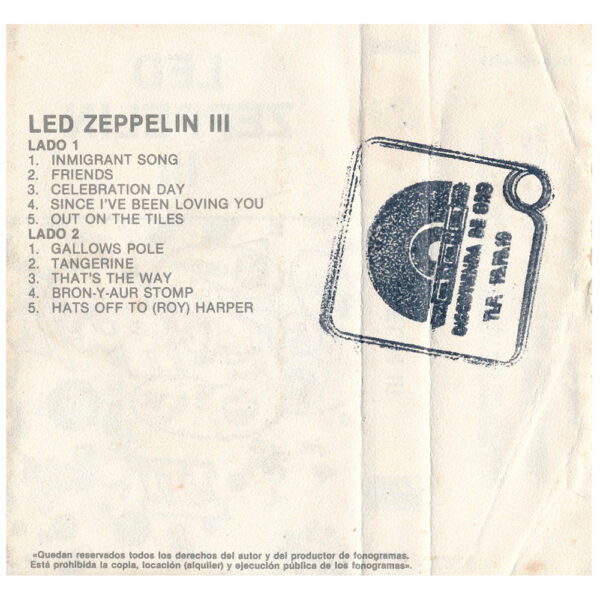 Cassette <br>Led Zeppelin III <br>Venezuela (2294) - Image 3