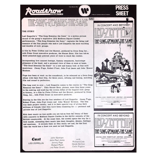 TSRTS (1977) <br>Press Sheet (Australia)