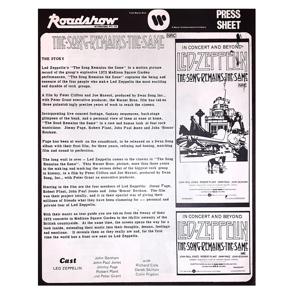 TSRTS (1977) <br>Press Sheet (Australia)