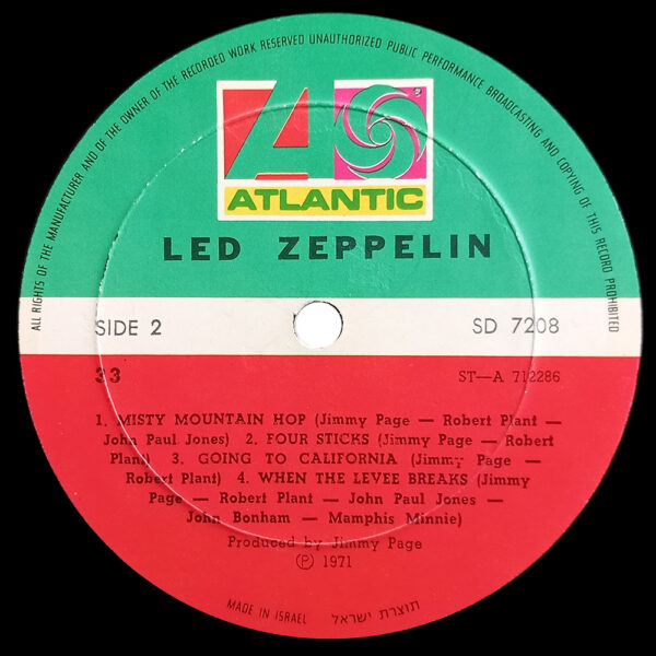 LP <br>Led Zeppelin IV <br>Israel (SD 7208) - Image 4
