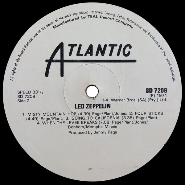 LP <br>Led Zeppelin IV <br>Rhodesia (SD 7208) - Image 4