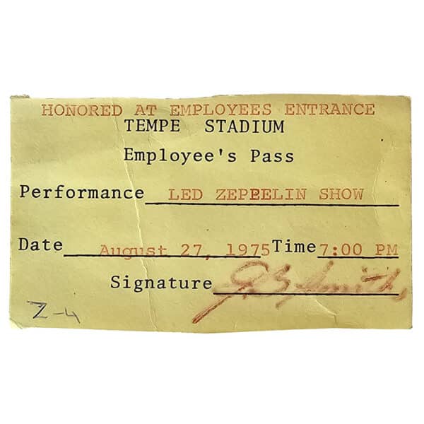 Concert Rarity <br>1975.08.27 <br>Tempe, Employee Pass