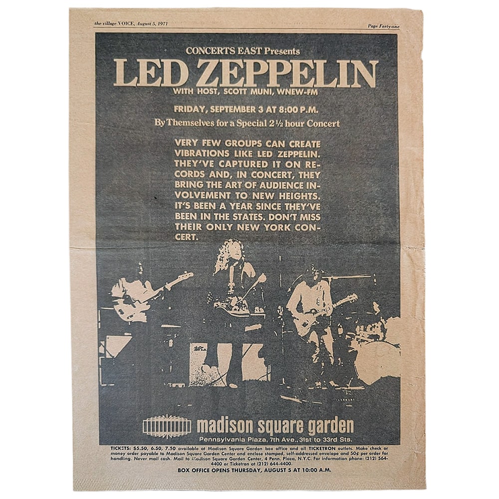 Concert Advertisement <br>1971.09.03 <br>New York, NY (Ad)
